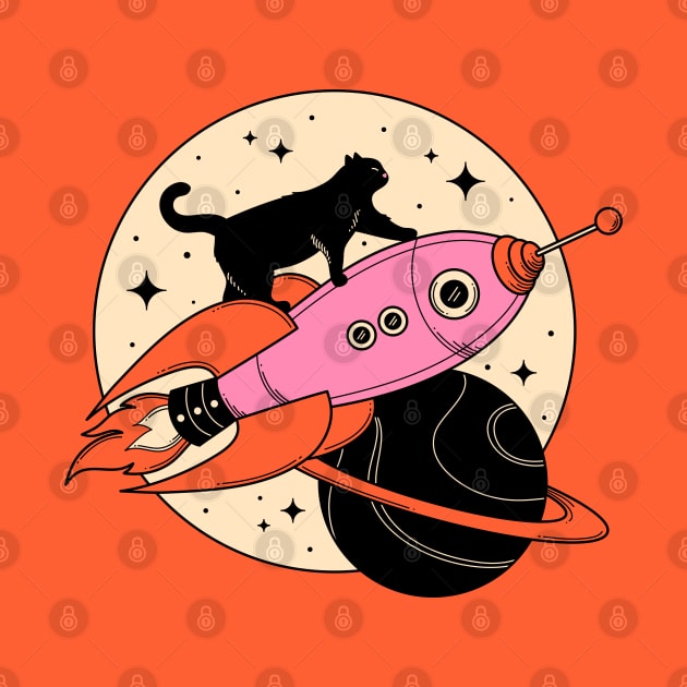 Space Walker Black Cat in orange by The Charcoal Cat Co.