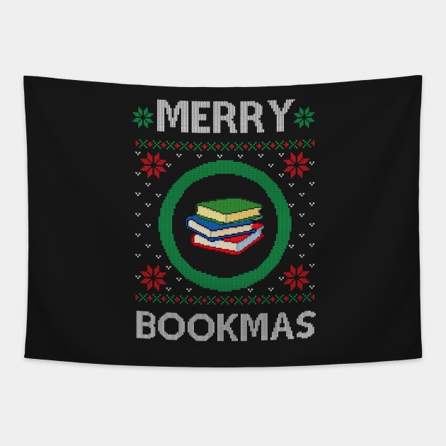 Merry Bookmas Christmas Knitted Texture for Book Readers Tapestry by rawresh6