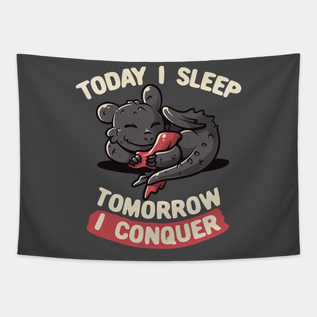 Today I Sleep Tomorrow I Conquer Cute Lazy Dragon Gift Tapestry by eduely