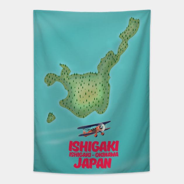 Ishigaki Japan map Tapestry by nickemporium1