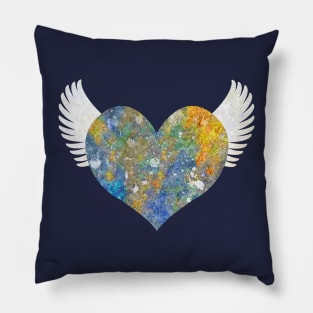 Colorful Stone Heart - Blue and Gold Pillow