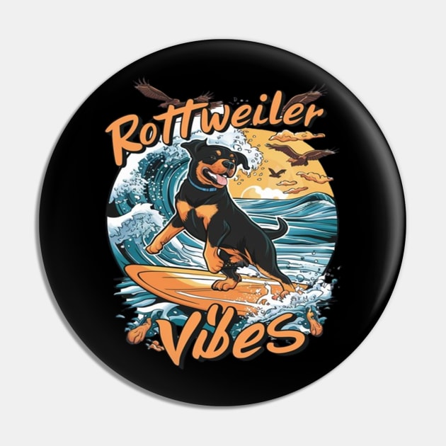 Wave Rider Rottweiler Dog Surfing Adventure Pin by coollooks