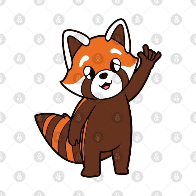 Cartoon red panda shows I love you - ASL hand gesture by Modern Medieval Design