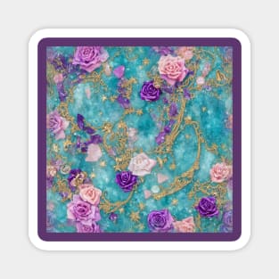 Amethyst, Rose Quartz and Roses Pattern Magnet