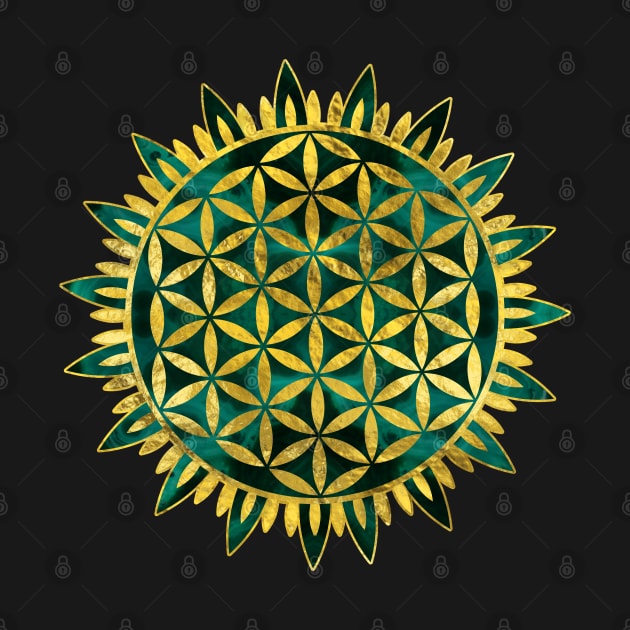 Gold Flower of life on malachite by Nartissima