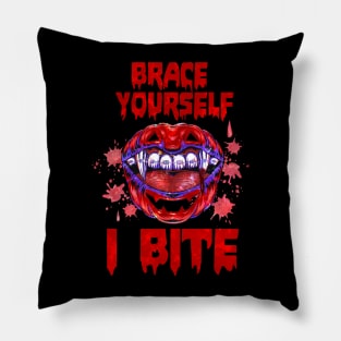 Halloween Red Vampire Lips I Bite Pillow