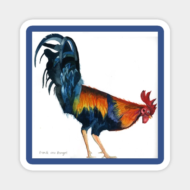 Original watercolour painting of a Cockerel Magnet by esvb