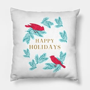 Happy Holidays Christmas Cardinals Pillow