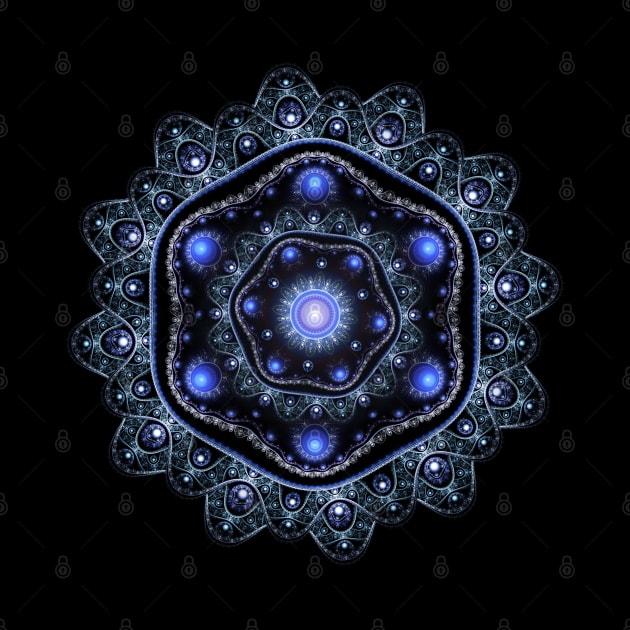 Blue Black Teal Shining Lace Boho Fractal Mandala by CatyArte