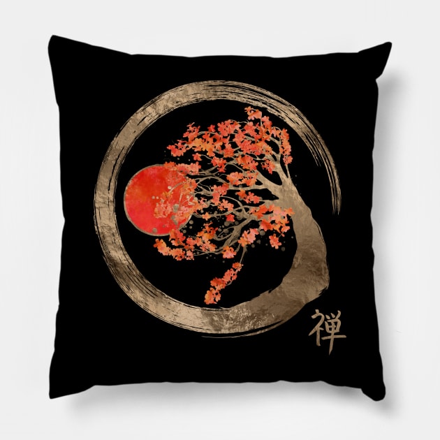 Enso Zen Circle and Sakura Tree Pillow by Nartissima