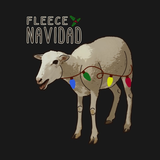 Fleece Feliz Navidad Pun Christmas Sheep with Lights by charlescheshire