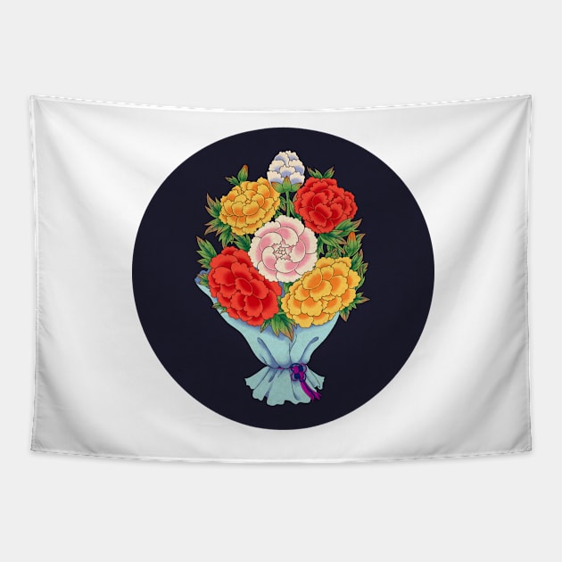 Minhwa: Peony Bouquet I Type (Korean traditional/folk art) Tapestry by koreanfolkpaint