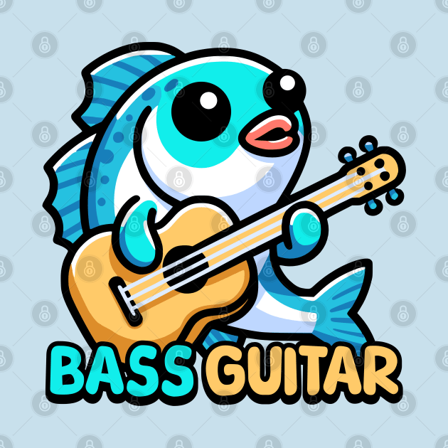 Bass Guitar! Cute Musical Fish Pun Cartoon by Cute And Punny