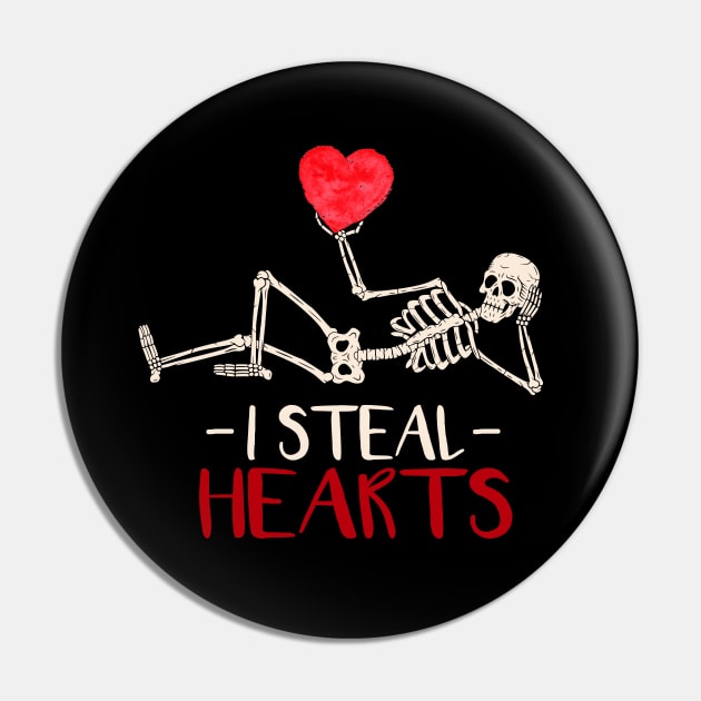 I Steal Hearts Valentines Day Skeleton Gift Pin by Studio Hues