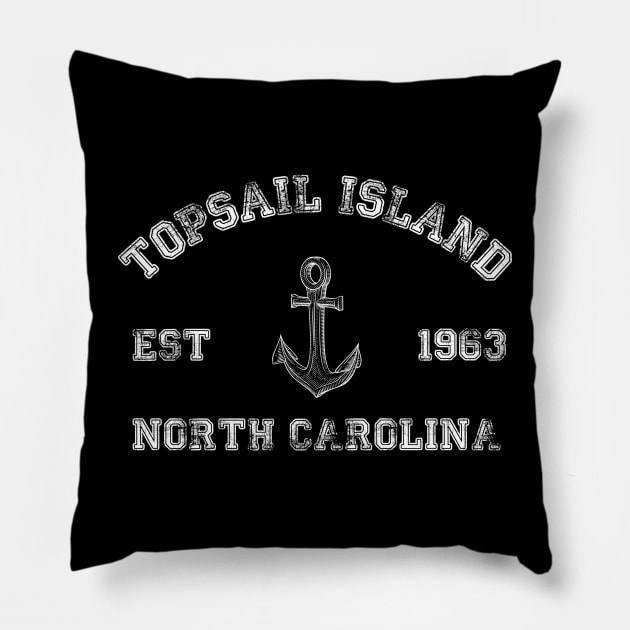 Topsail Island, North Carolina Vintage Nautical Anchor Retro Pillow by Contentarama