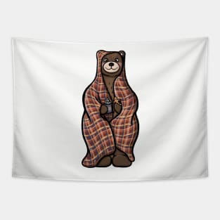 Brown Bear in a Blanket with Hot Cocoa and Gingerbread Tapestry