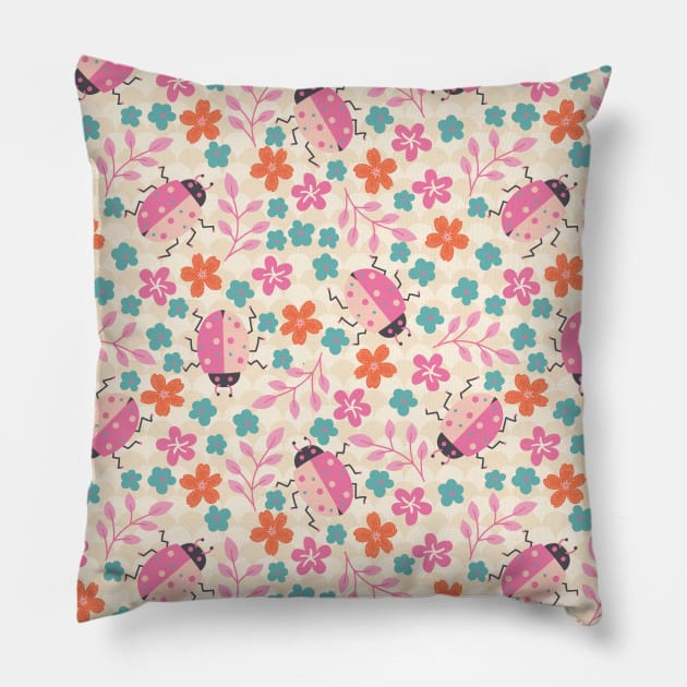 Spring Bugs and Flowers Pillow by Farissa