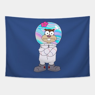 Squirrel Sandy Cheeks from Spongebob stands with his hands folded. Holographic helmet Tapestry