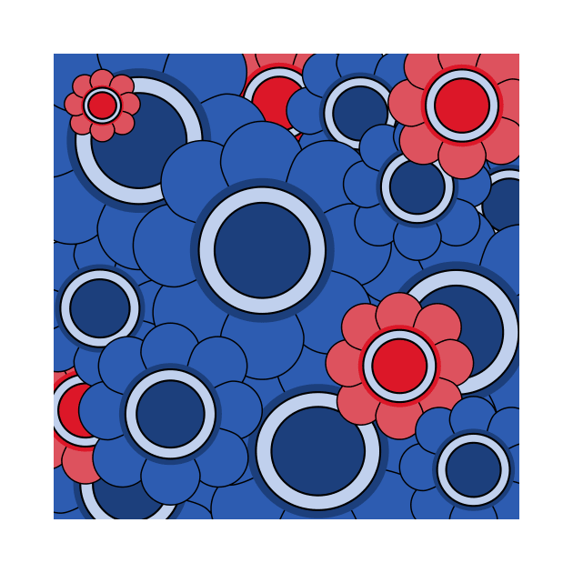 blue and red hippy pop art daisy pattern by pauloneill-art