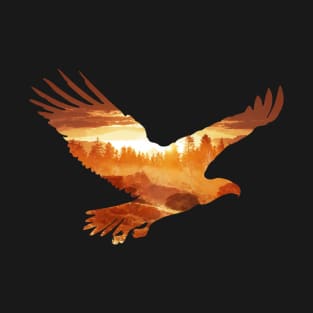 Fly eagle with landscape double exposure T-Shirt