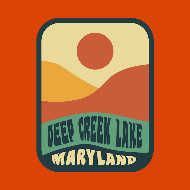 Deep Creek Lake Maryland Retro Sunset Badge by PodDesignShop