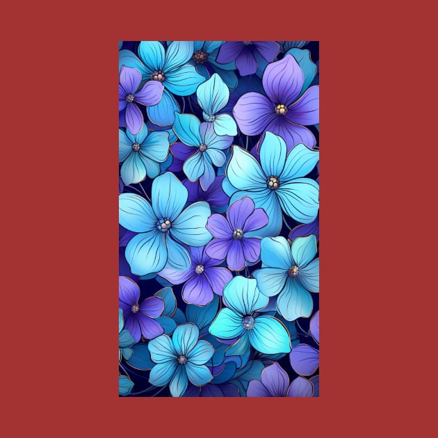 Purple Flowers Design Teal Blue Floral Cute Garden Print by Kertz TheLegend