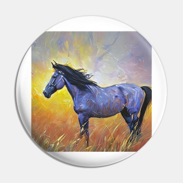 Painting of a blue horse Pin by bogfl