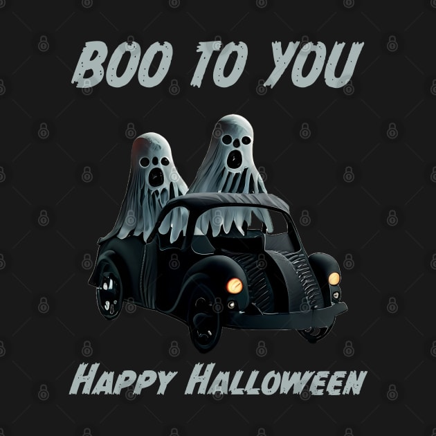 Boo to You 2 Ghosts in a Car for Halloween Parade by FrogAndToadsWorkshop