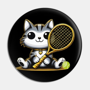 funny tennis cat with golden racquet love tennis Pin
