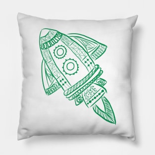 Rocket Line Drawing (Green) Pillow