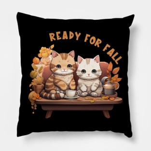 Two Kitties Ready For Fall Pillow