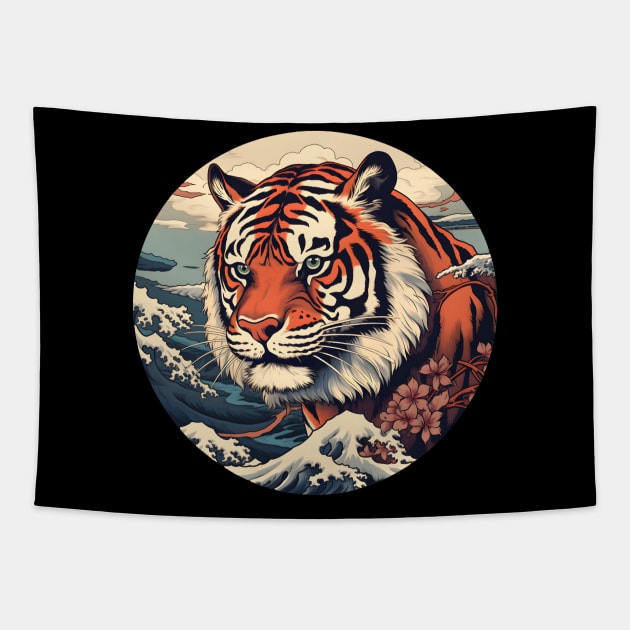 Ukiyo-e tiger Japan Tapestry by beangeerie