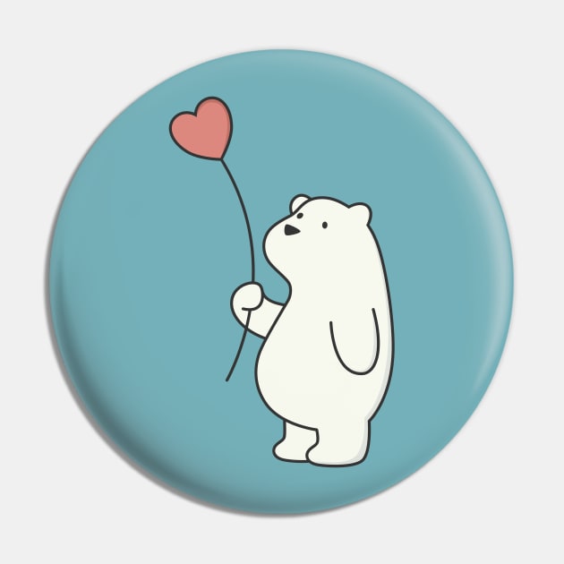 Kawaii Cute Polar Bear With Heart Pin by wordsberry