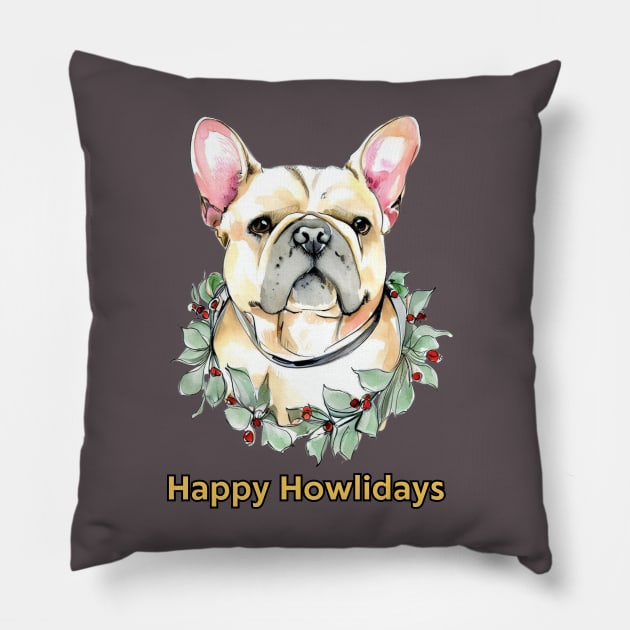 Happy Howlidays French Bulldog Pillow by ZogDog Pro