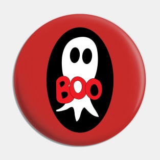 Cute Halloween ghost cartoon with BOO text Pin