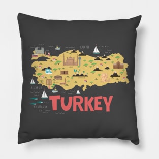 Turkey Illustrated Map Pillow