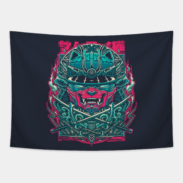 Cyber Samurai Cat Tapestry by StudioM6