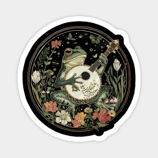 Goblincore Fungi Frog Playing His Banjo Flowers Frog Lover Magnet