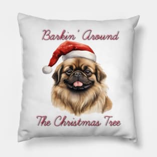 Christmas Pekingese Dog in Santa Hat Pillow