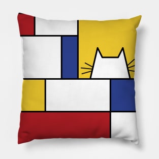 Piet Mondrian Inspired, Abstract T-Shirt for Cat Lovers Pillow