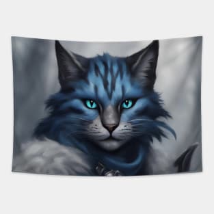 Fantasy cat knight blue Tapestry