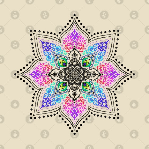 Peacock Mandala kaleidoscope zentangle pattern by Starlight Tales