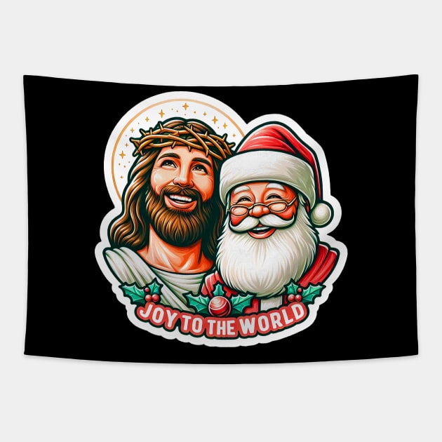 Joy To The World Jesus Santa Claus Merry Christmas Tapestry by Plushism