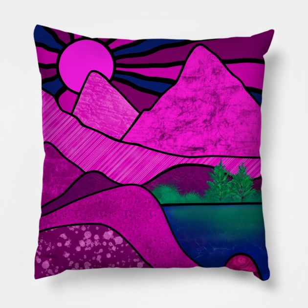 PINK Mountains Nature Pillow by SartorisArt1