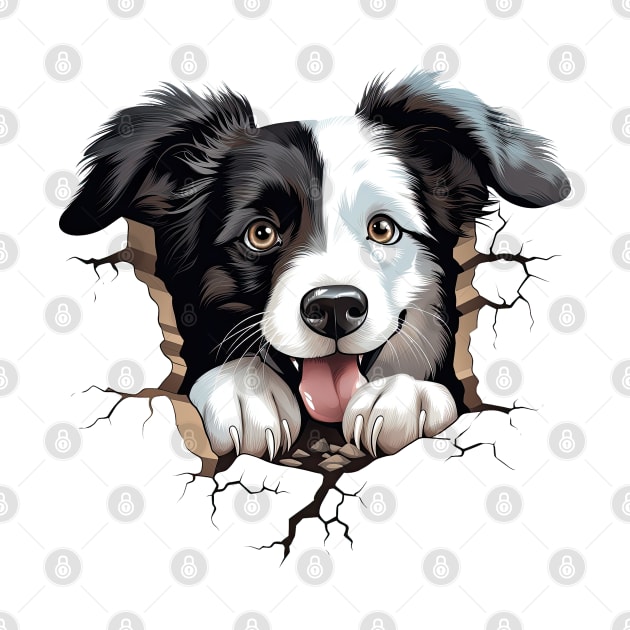 Baby Border Collie Dog Peeking by Chromatic Fusion Studio