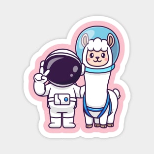 Cute Astronaut With Llama Alpaca Astronaut Cartoon Magnet