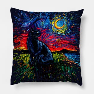 Black Cat Night 2 (Splash version) Pillow