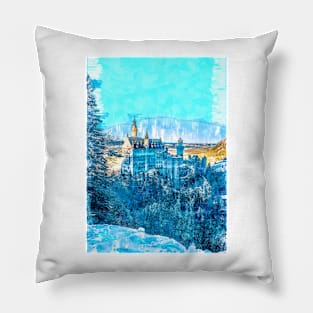 Blue Ice Vintage Castle. For Vintage Castle Lovers. Pillow