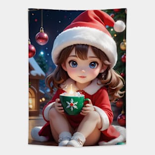 Charming Little Girl in Christmas Attire Tapestry