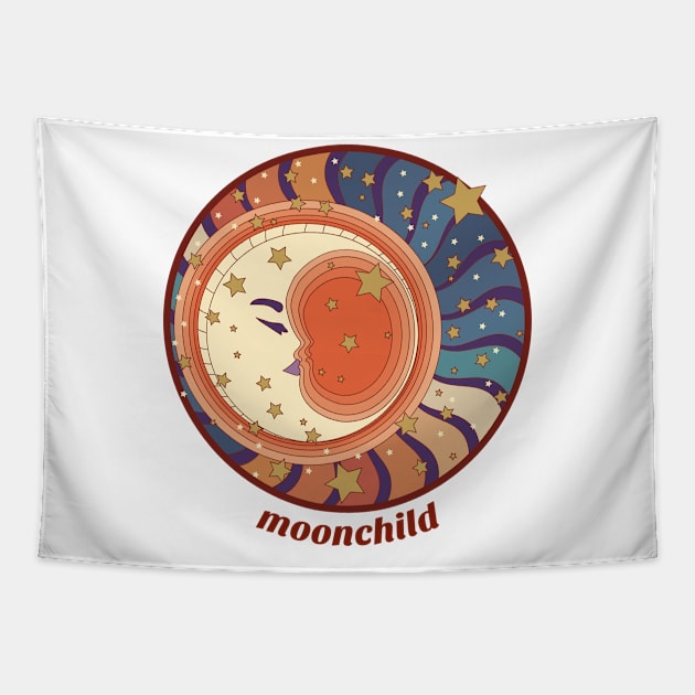 Moon Child - Retro Moon and Stars Tapestry by Just Kidding Co.